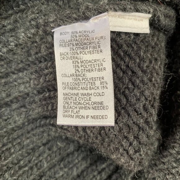 Ann Taylor LOFT Gray Wool Button-up Sweater Vest w/ Faux Fur Collar Women Size M - Picture 10 of 10